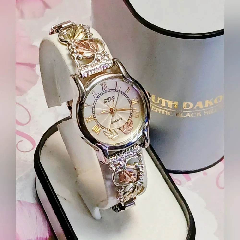 SDG Black Hills Gold Leaves Watch-Solid Silver Tips Large Gold Leaves+Expansion - Picture 6 of 6